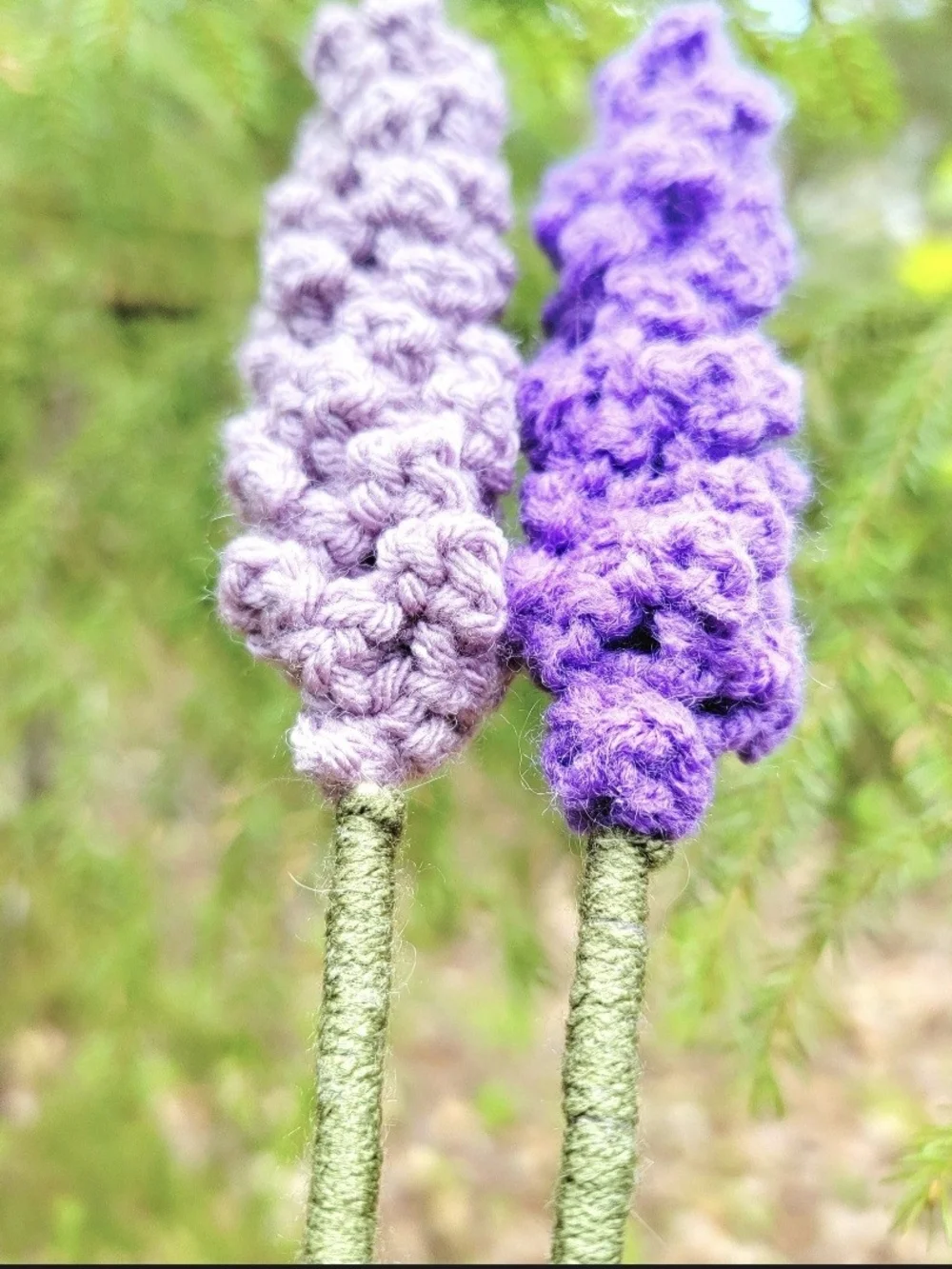 Single stem crocheted purple lavender or lilac flowers - 12